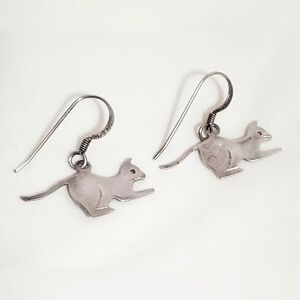 Vintage Sterling Silver Cat Dangle Earrings Cat Mom Whimsical Boho Pierced